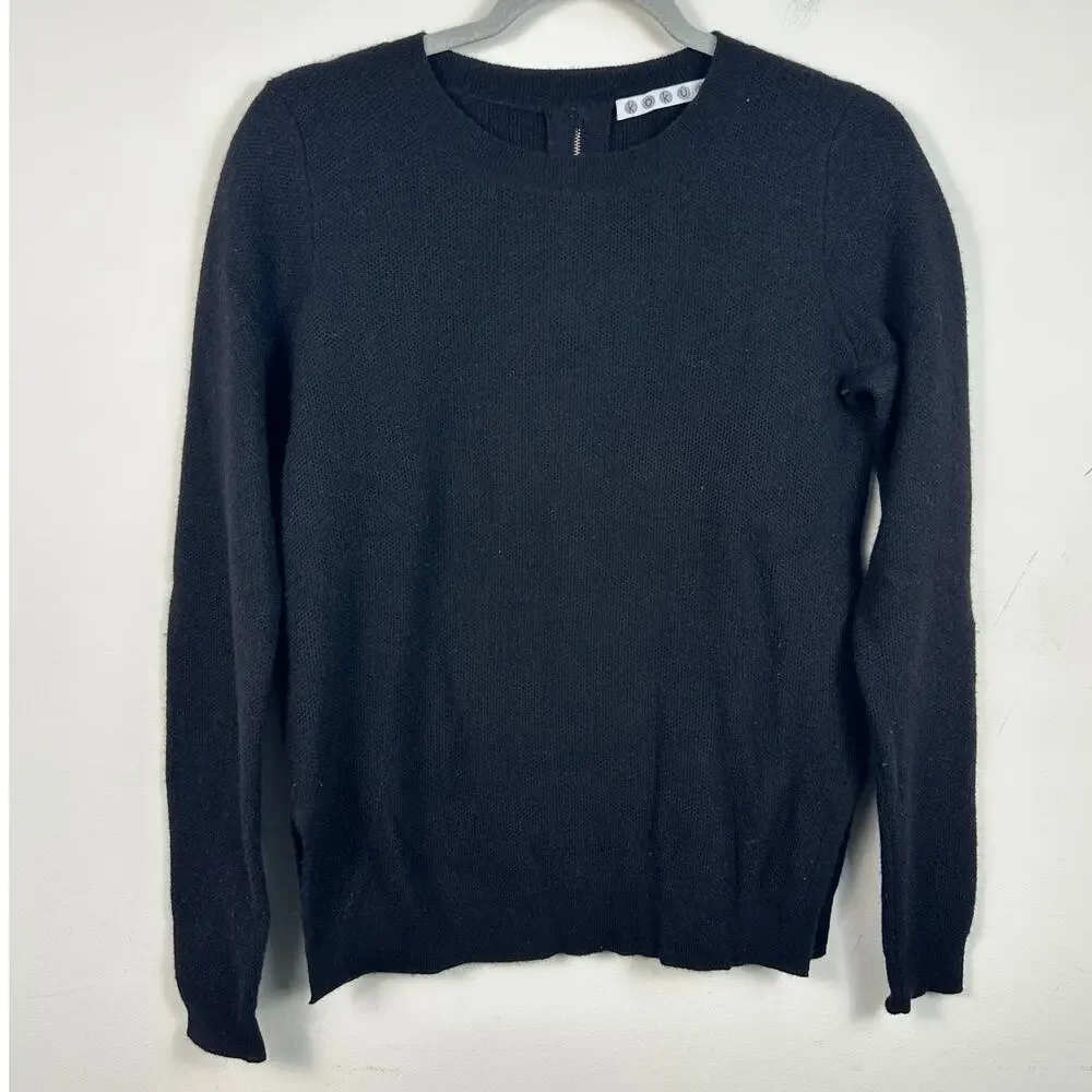Kokun Sweater Women XS Black Excellent‎ Cashmere Textured Zipper Back Crewneck